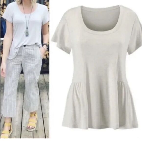 Cabi Hangout Tee Peplum Ruffle Oatmeal FLAW - Picture 1 of 8